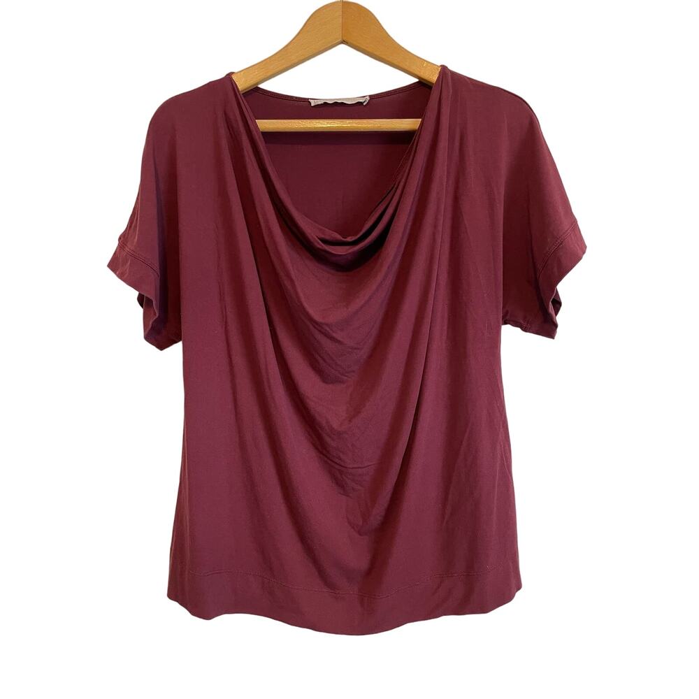 Peruvian Connection Drape Neck Top Red Short Slee… - image 1